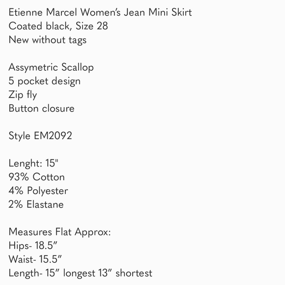 Etienne Marcel Denim Black Frayed Assymmetric Scallop Jean Mini Skirt Size 28 - Picture 10 of 10